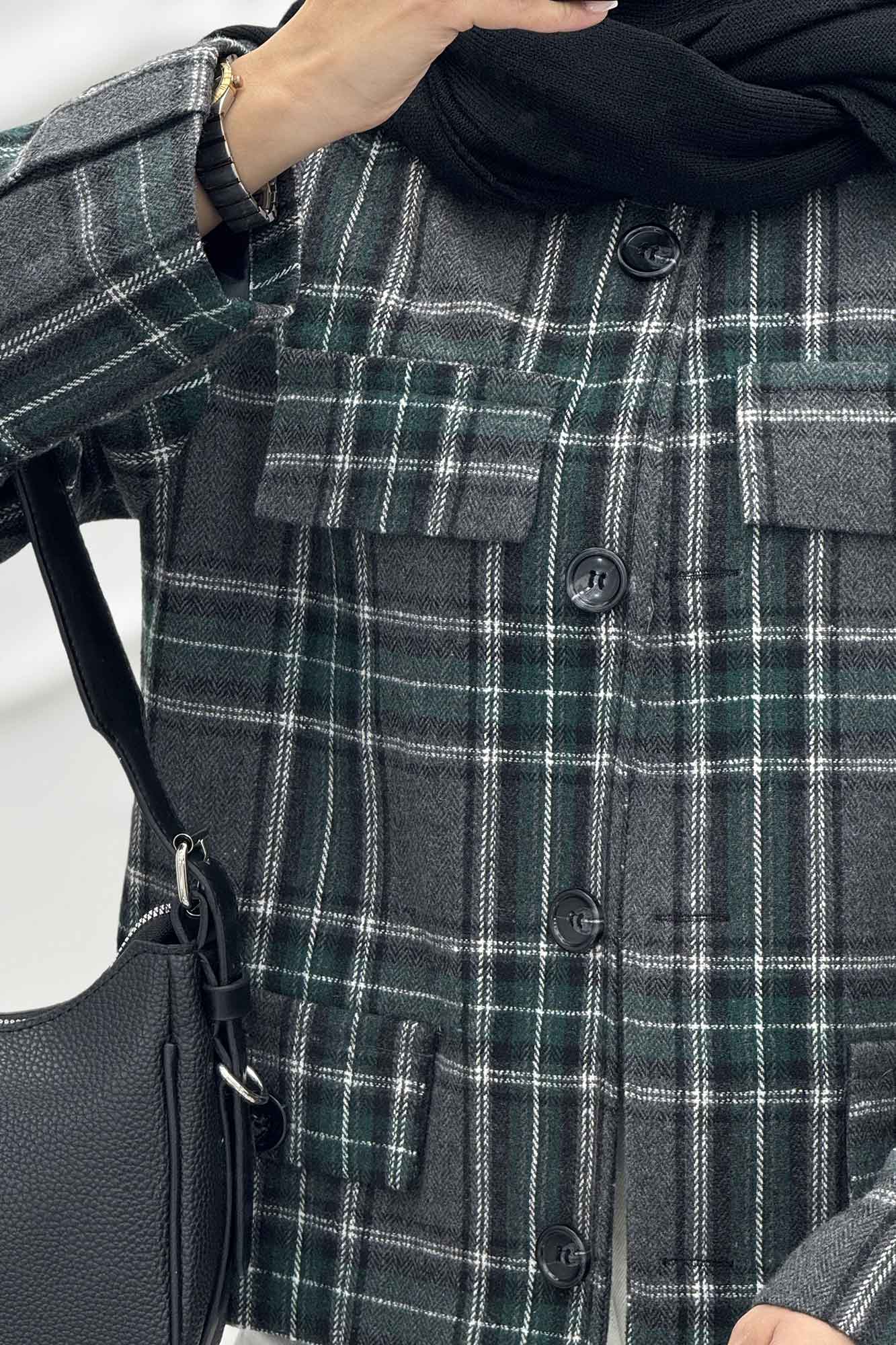 کت کوتاه چهار در جیب پشمی طرح دار R