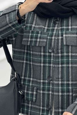 کت کوتاه چهار در جیب پشمی طرح دار R