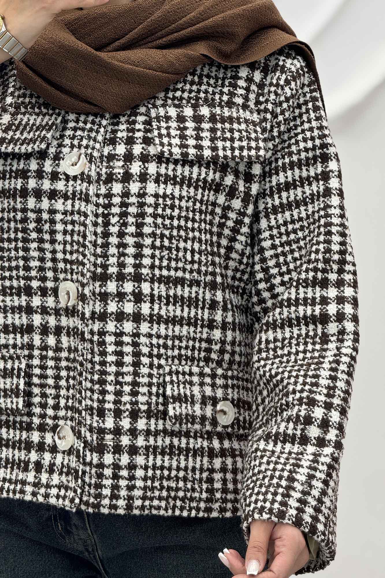 کت کوتاه چهار در جیب پشمی طرح دار R