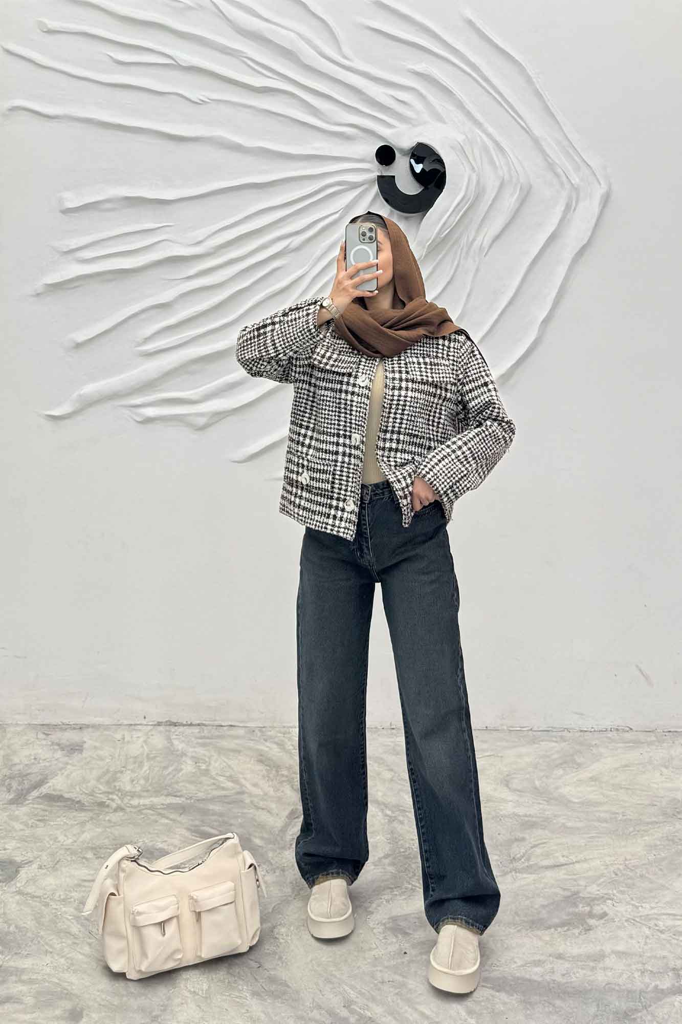 کت کوتاه چهار در جیب پشمی طرح دار R