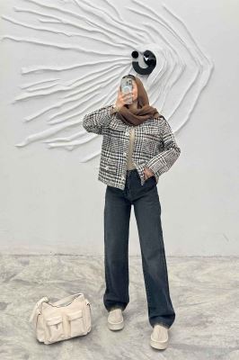 کت کوتاه چهار در جیب پشمی طرح دار R