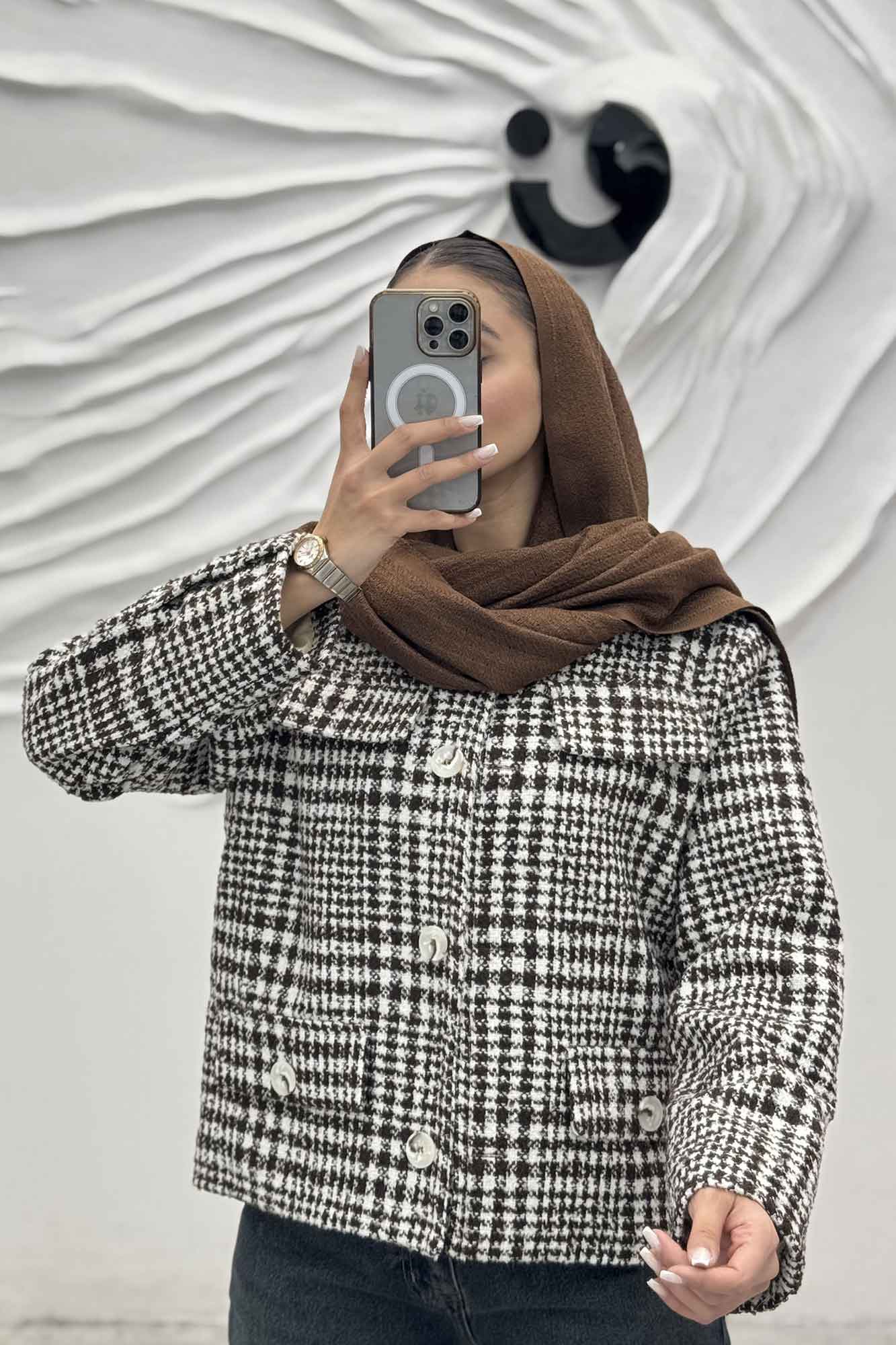 کت کوتاه چهار در جیب پشمی طرح دار R