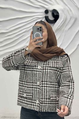 کت کوتاه چهار در جیب پشمی طرح دار R