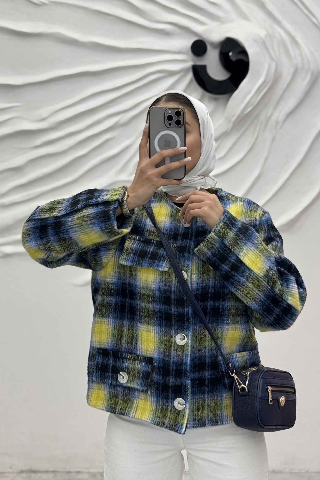 کت کوتاه چهار در جیب پشمی طرح دار R