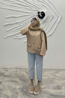 کت یقه گرد طرح جیب فریال مایسا