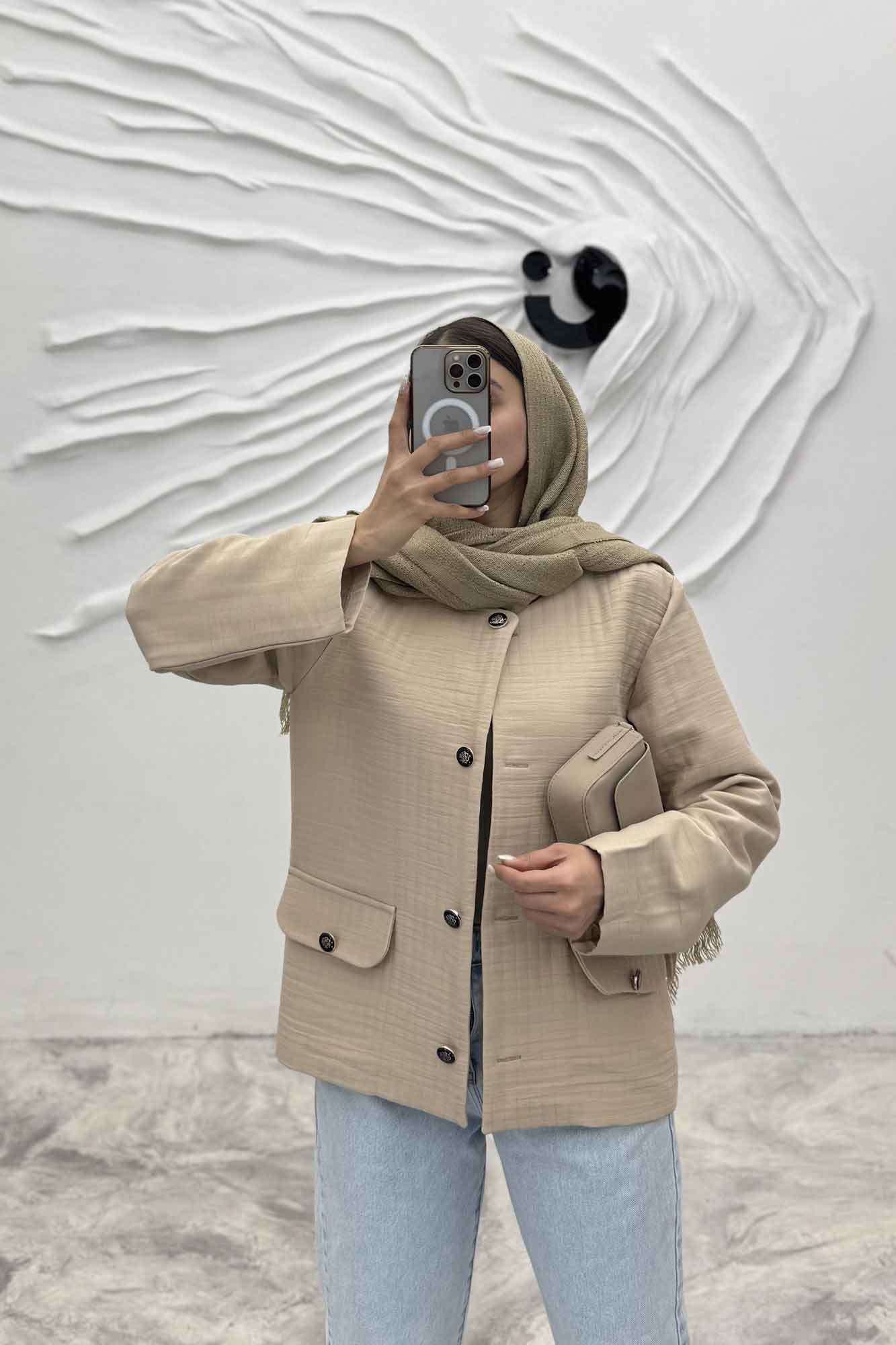 کت یقه گرد طرح جیب فریال مایسا