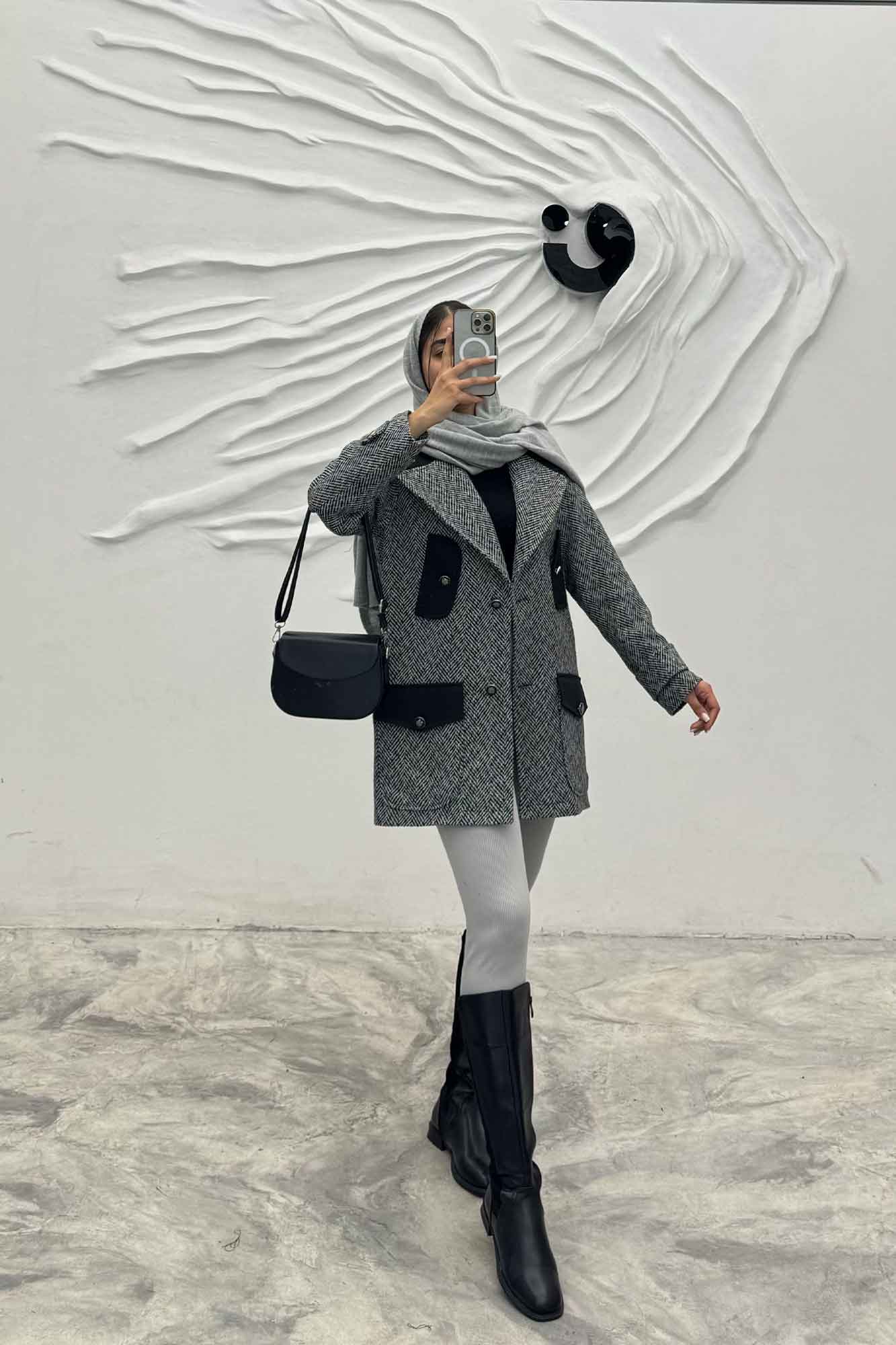 پالتو آستردار توییت پشمی دو رنگ