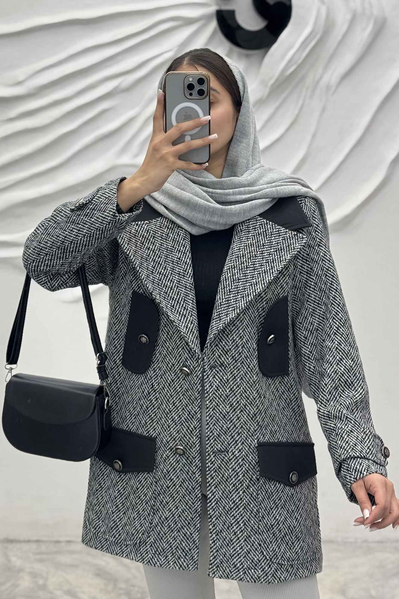 پالتو آستردار توییت پشمی دو رنگ