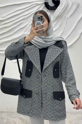 پالتو آستردار توییت پشمی دو رنگ