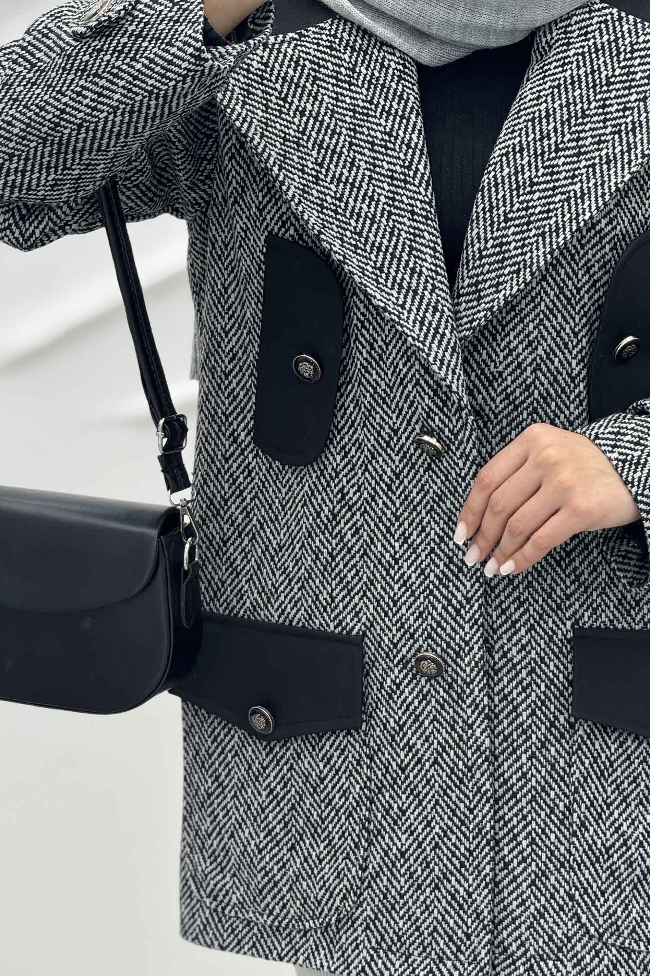 پالتو آستردار توییت پشمی دو رنگ