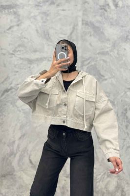 کت کتان کراپ کلاهدار 24981