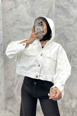 کت کتان کراپ کلاهدار 204993