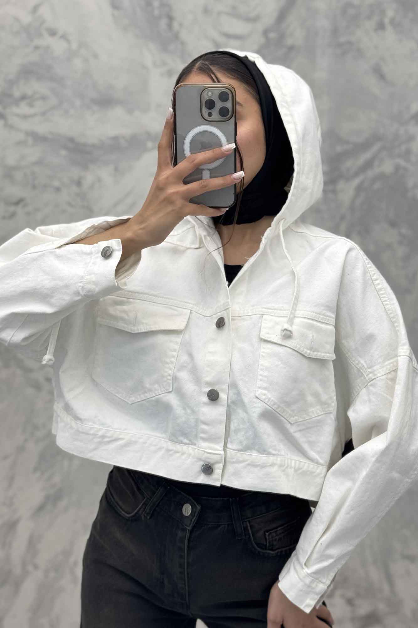 کت کتان کراپ کلاهدار 204993