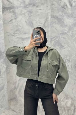 کت کتان کراپ کلاهدار 204979