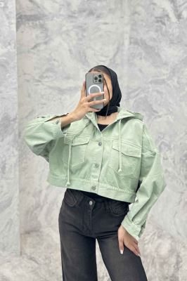 کت کتان کراپ کلاهدار 204982