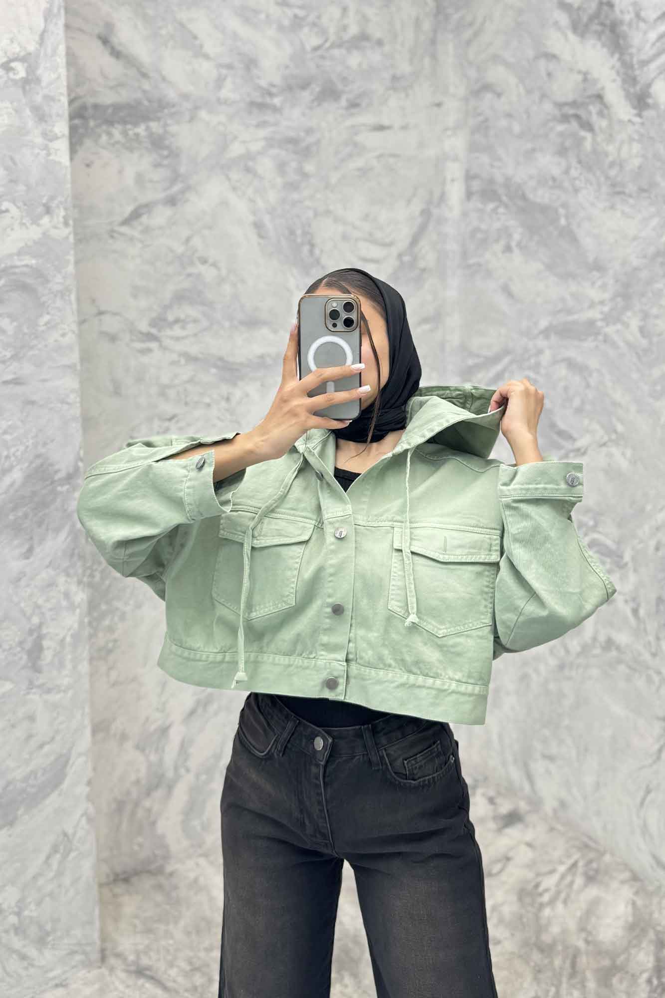 کت کتان کراپ کلاهدار 204982