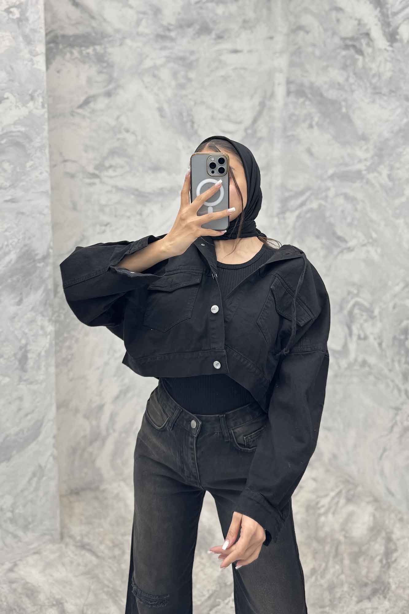 کت کتان کراپ کلاهدار 204995