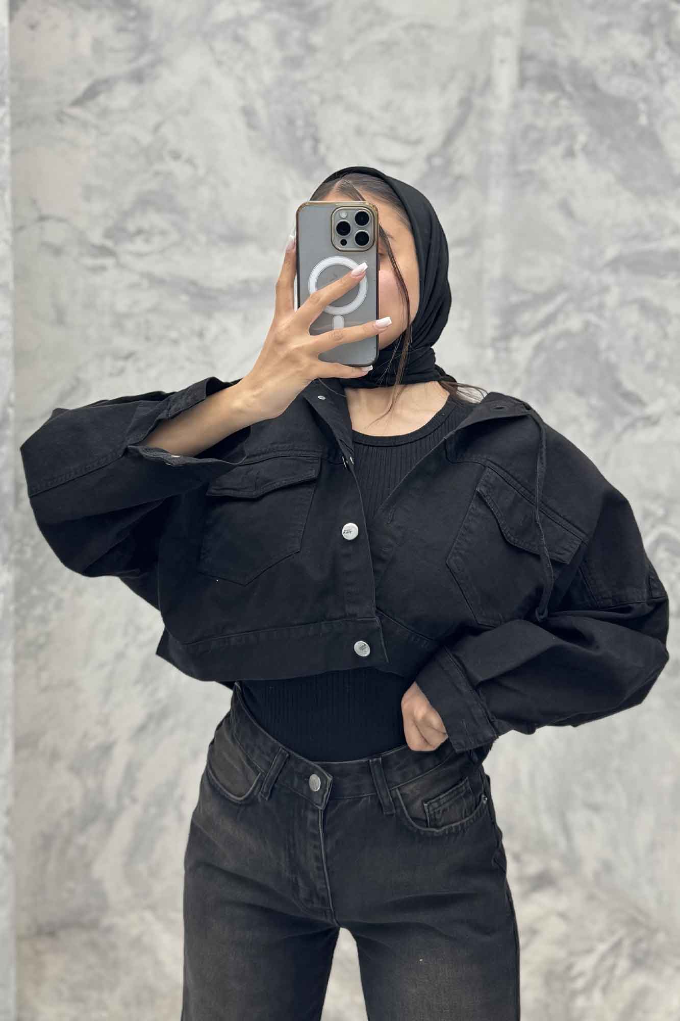 کت کتان کراپ کلاهدار 204995