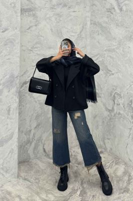 کت فوتر دو رنگ چهار دکمه مچ برگردان