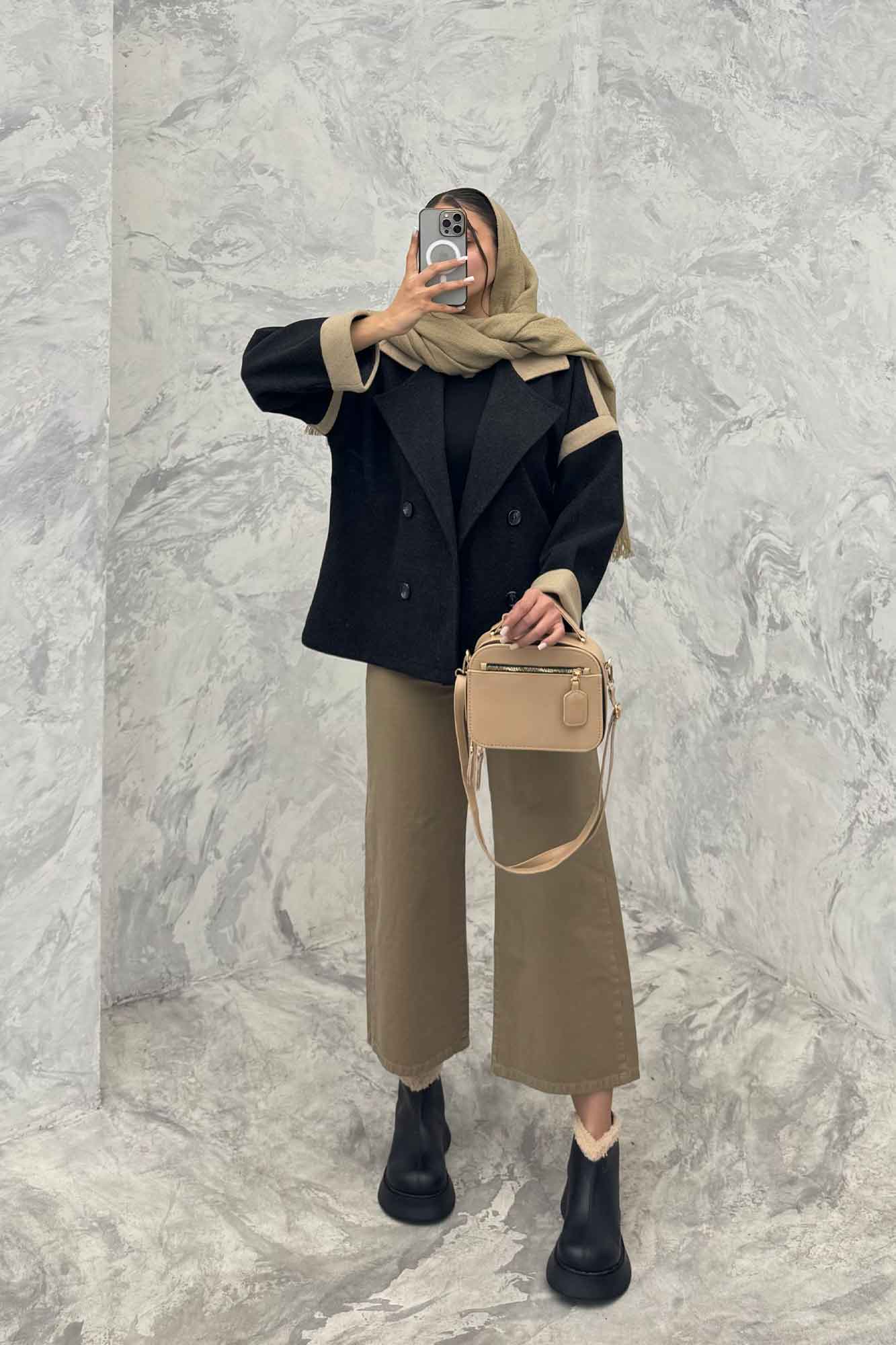 کت فوتر دو رنگ چهار دکمه مچ برگردان