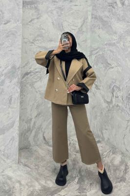 کت فوتر دو رنگ چهار دکمه مچ برگردان