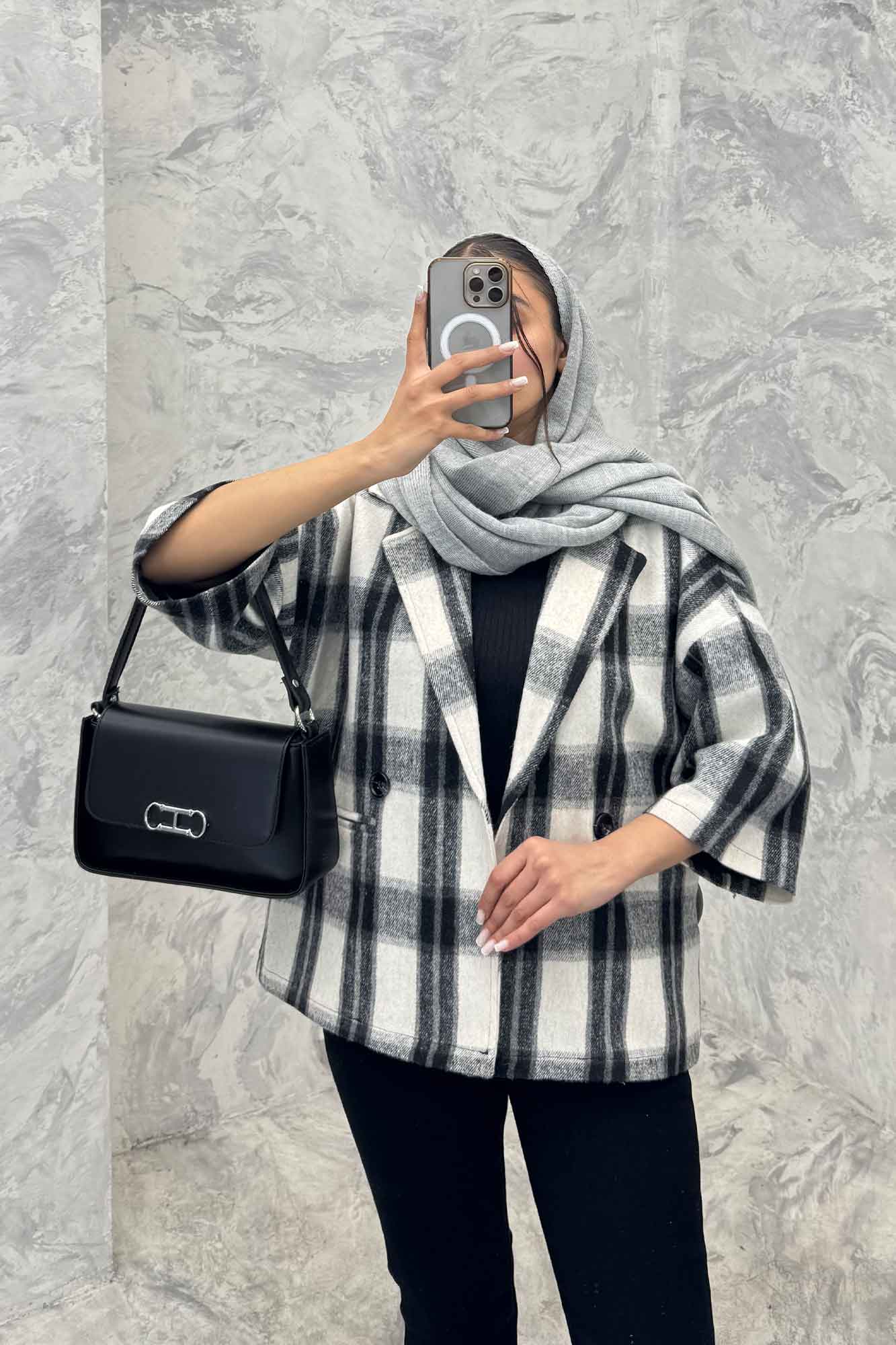 کت چهارخانه آستردار آستین سه رب