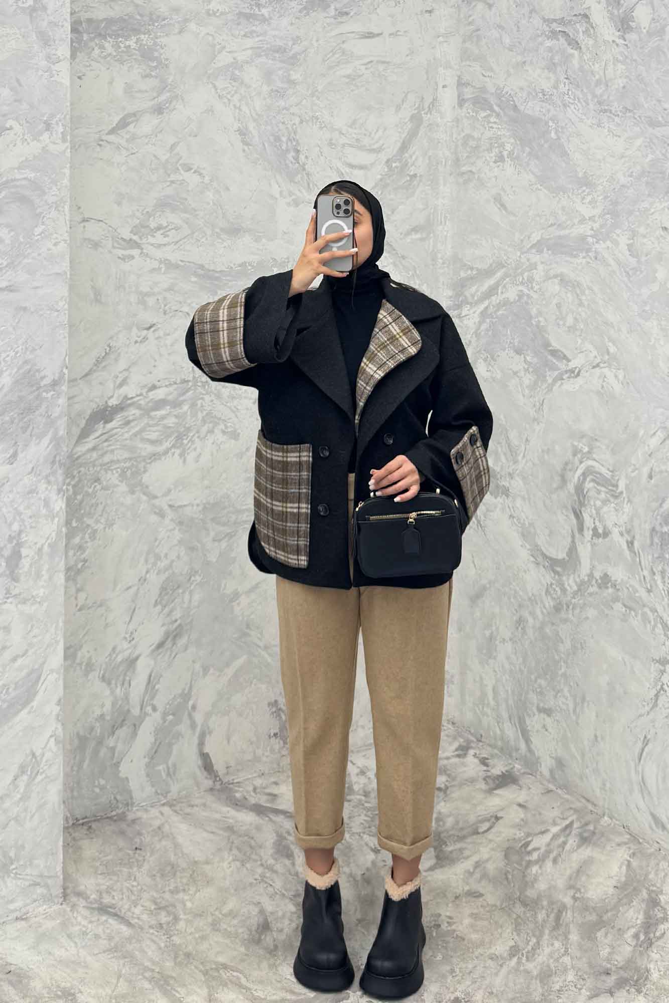 پالتو آستردار فوتر دو یقه تک جیب پرنیان