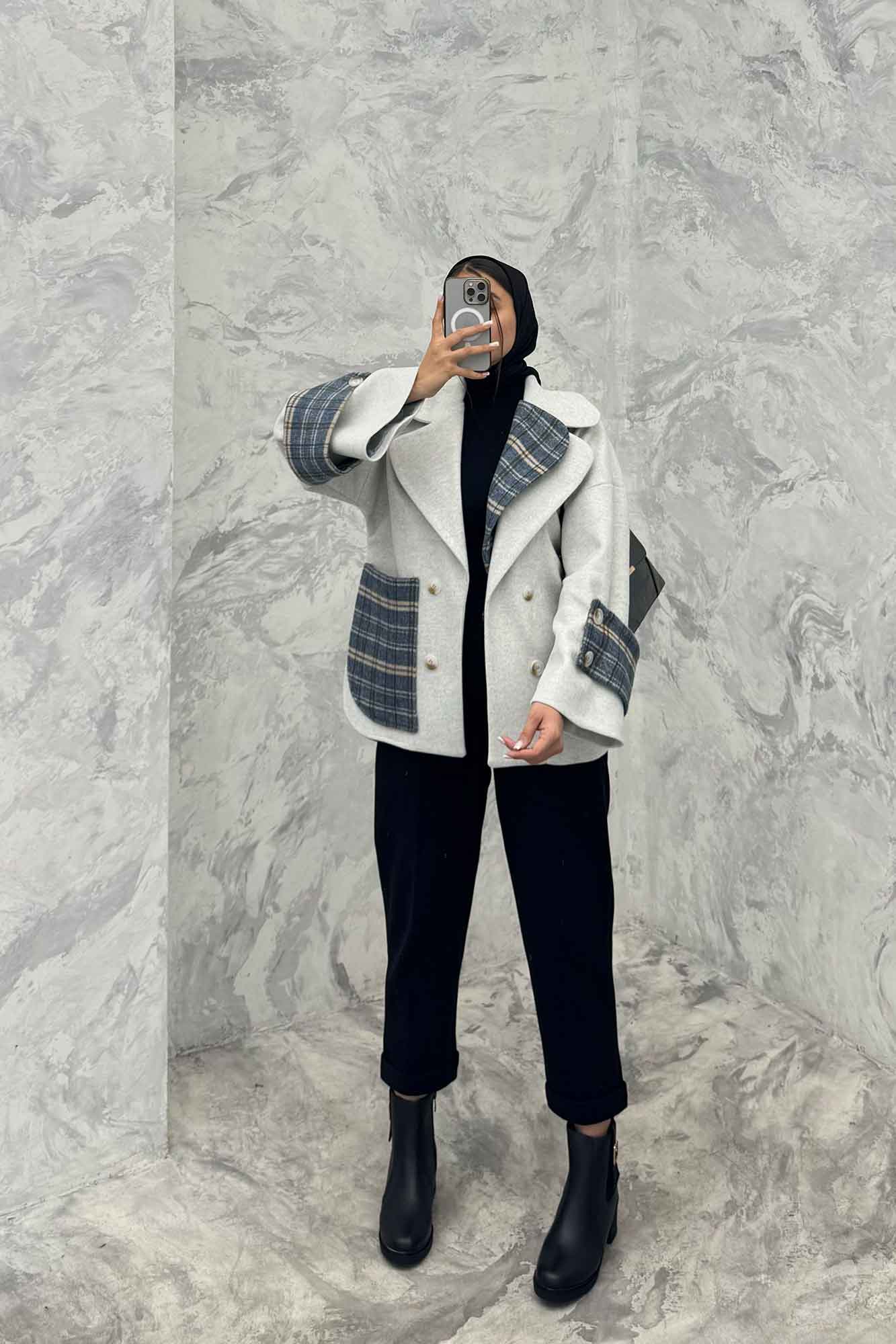 پالتو آستردار فوتر دو یقه تک جیب پرنیان