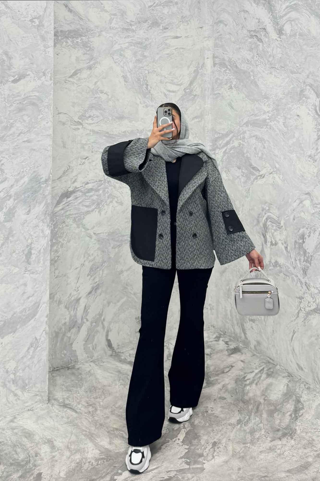 پالتو آستردار توییت پشمی دو یقه