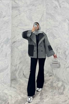 پالتو آستردار توییت پشمی دو یقه