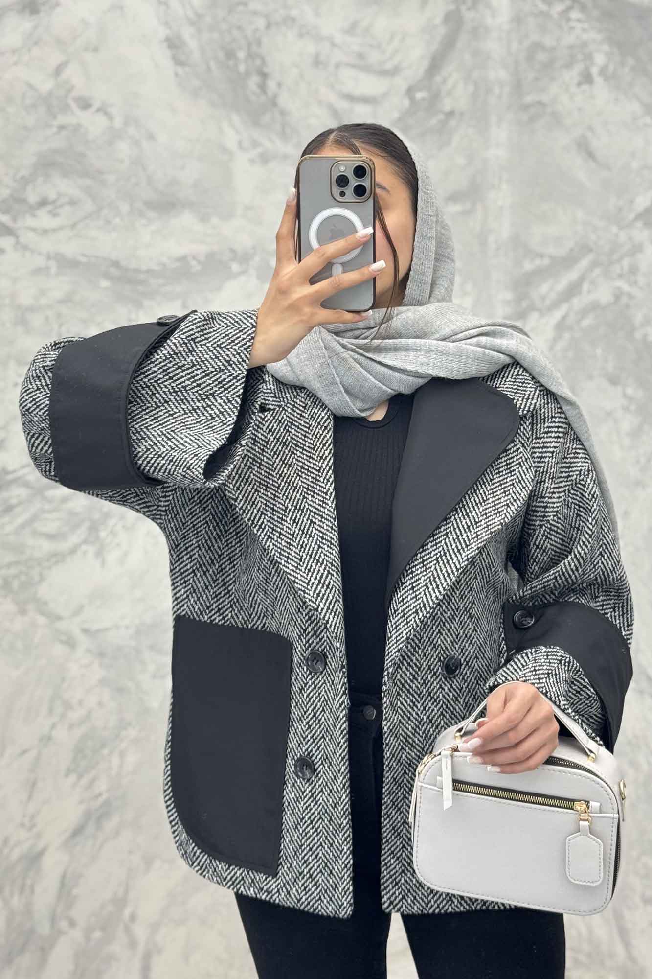 پالتو آستردار توییت پشمی دو یقه