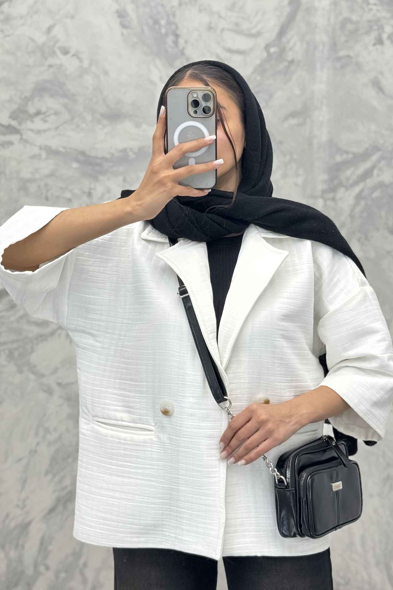 کت فریال میله ای آستین سه رب دو دکمه