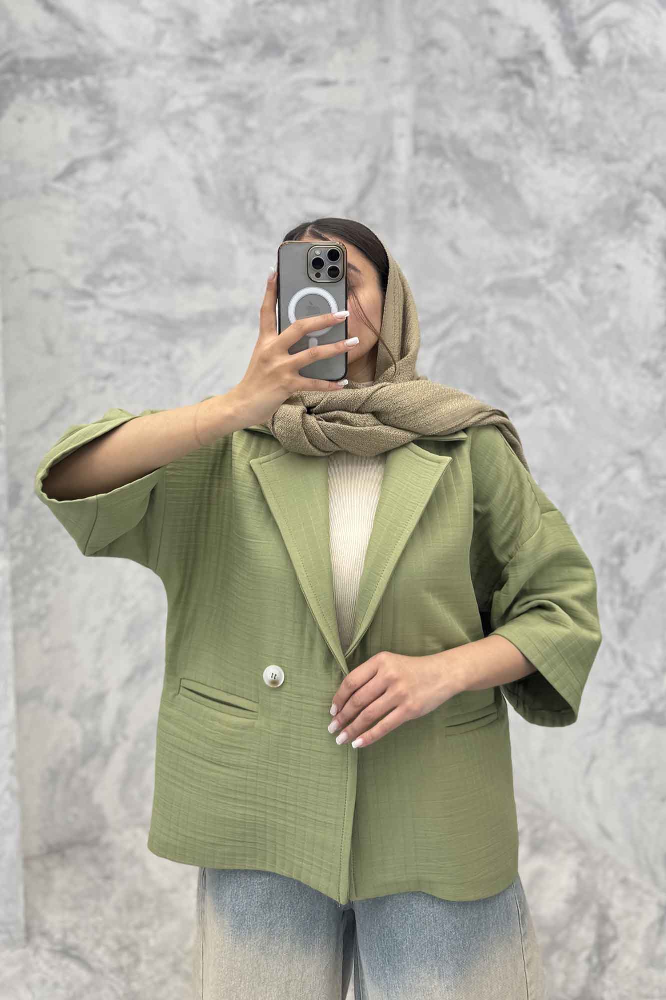 کت فریال میله ای آستین سه رب دو دکمه