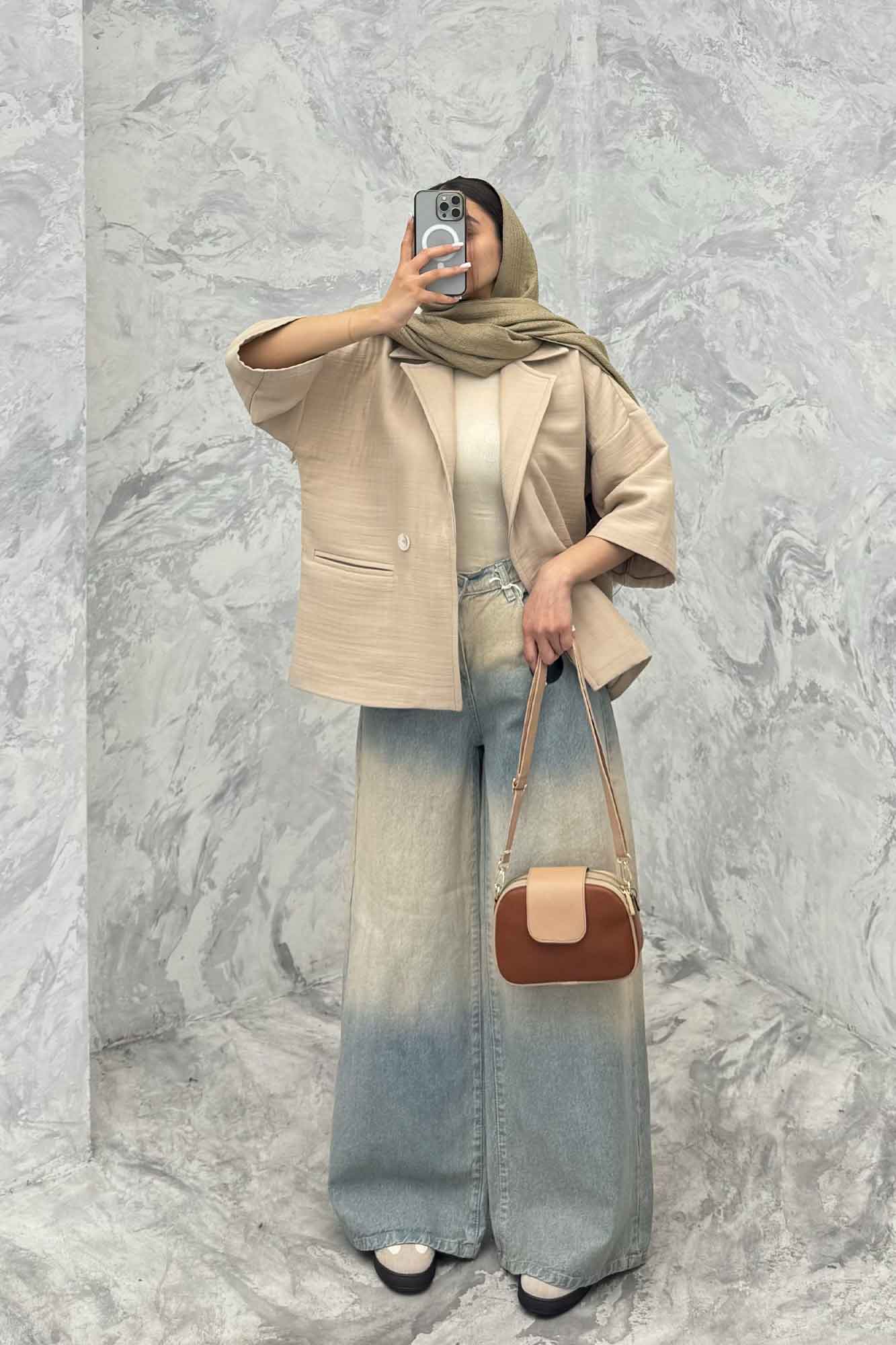 کت فریال میله ای آستین سه رب دو دکمه