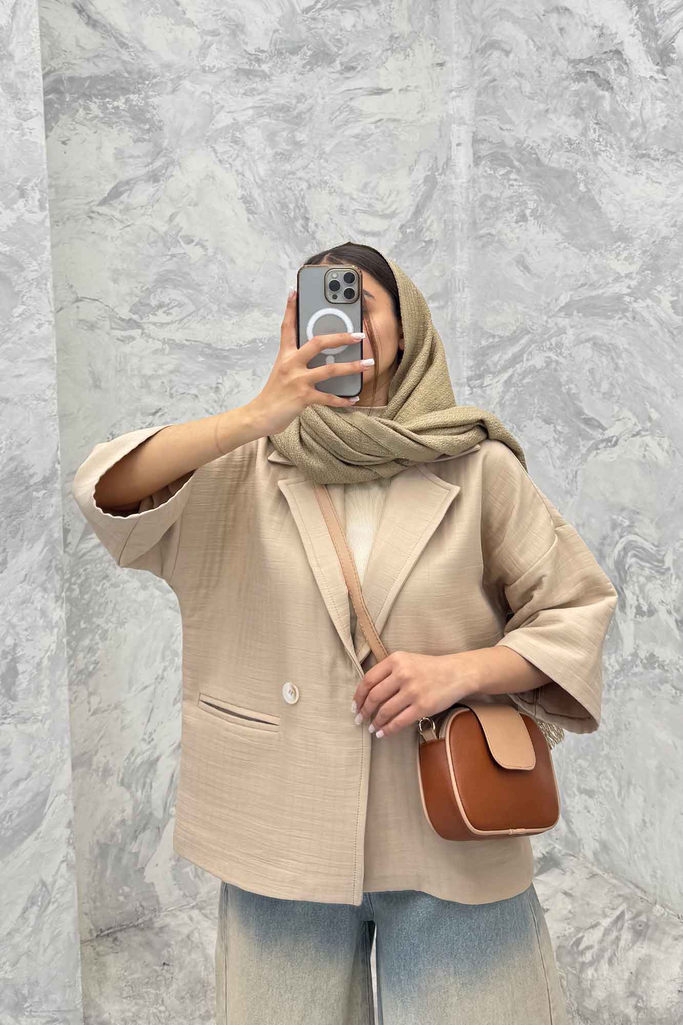 کت فریال میله ای آستین سه رب دو دکمه