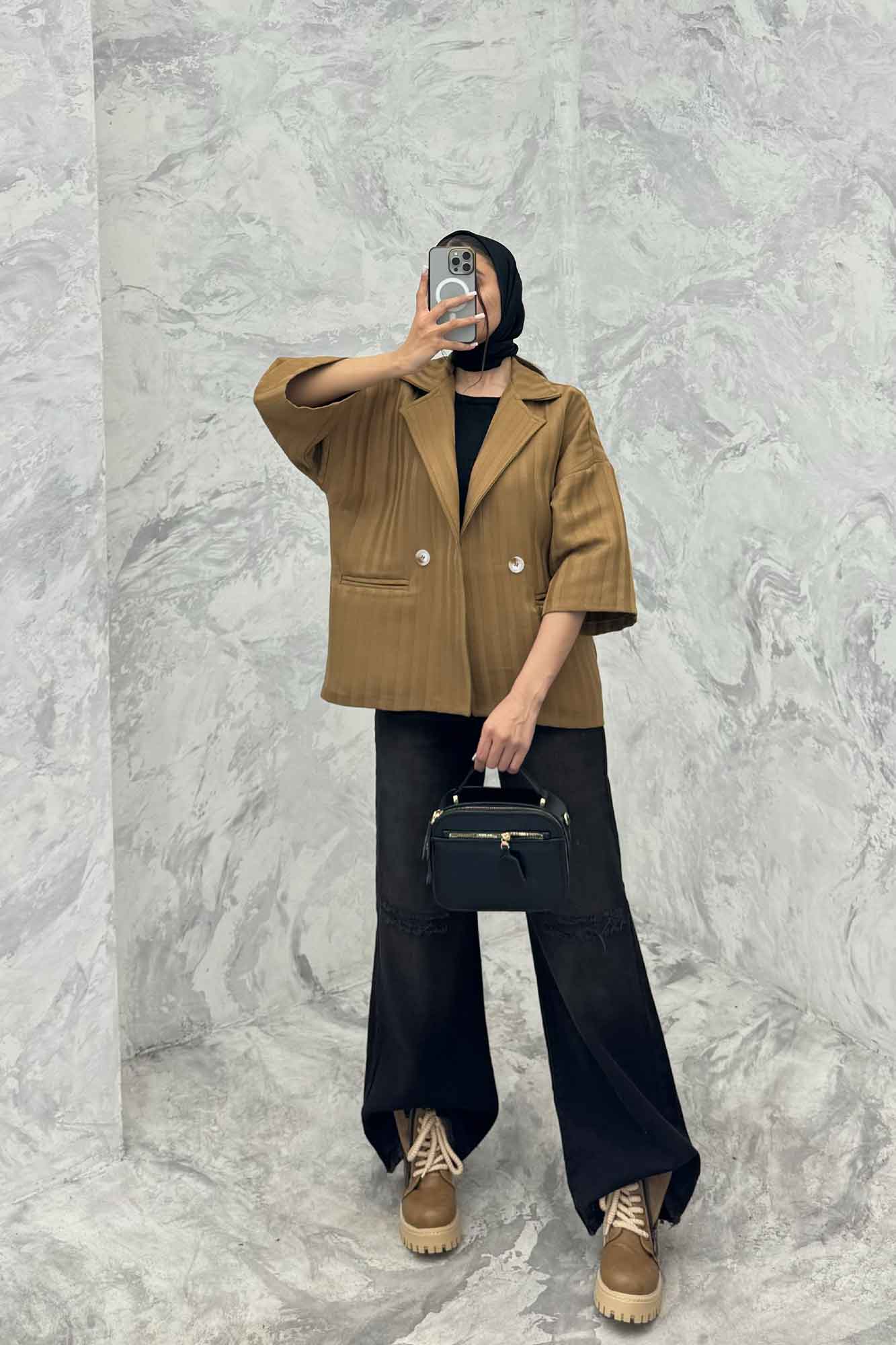 کت فریال میله ای آستین سه رب دو دکمه