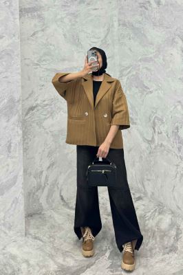 کت فریال میله ای آستین سه رب دو دکمه