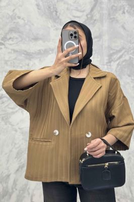 کت فریال میله ای آستین سه رب دو دکمه