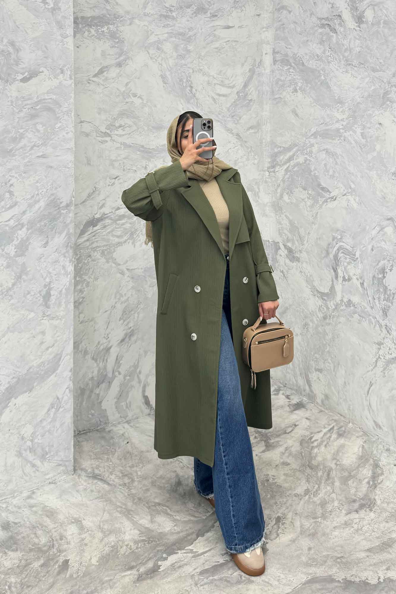 بارانی بلند سانتانا میله ای چهار دکمه