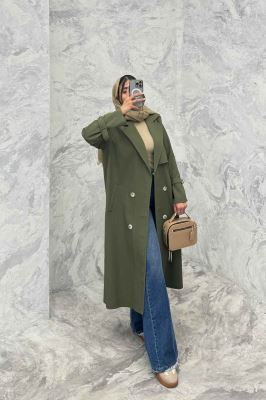 بارانی بلند سانتانا میله ای چهار دکمه