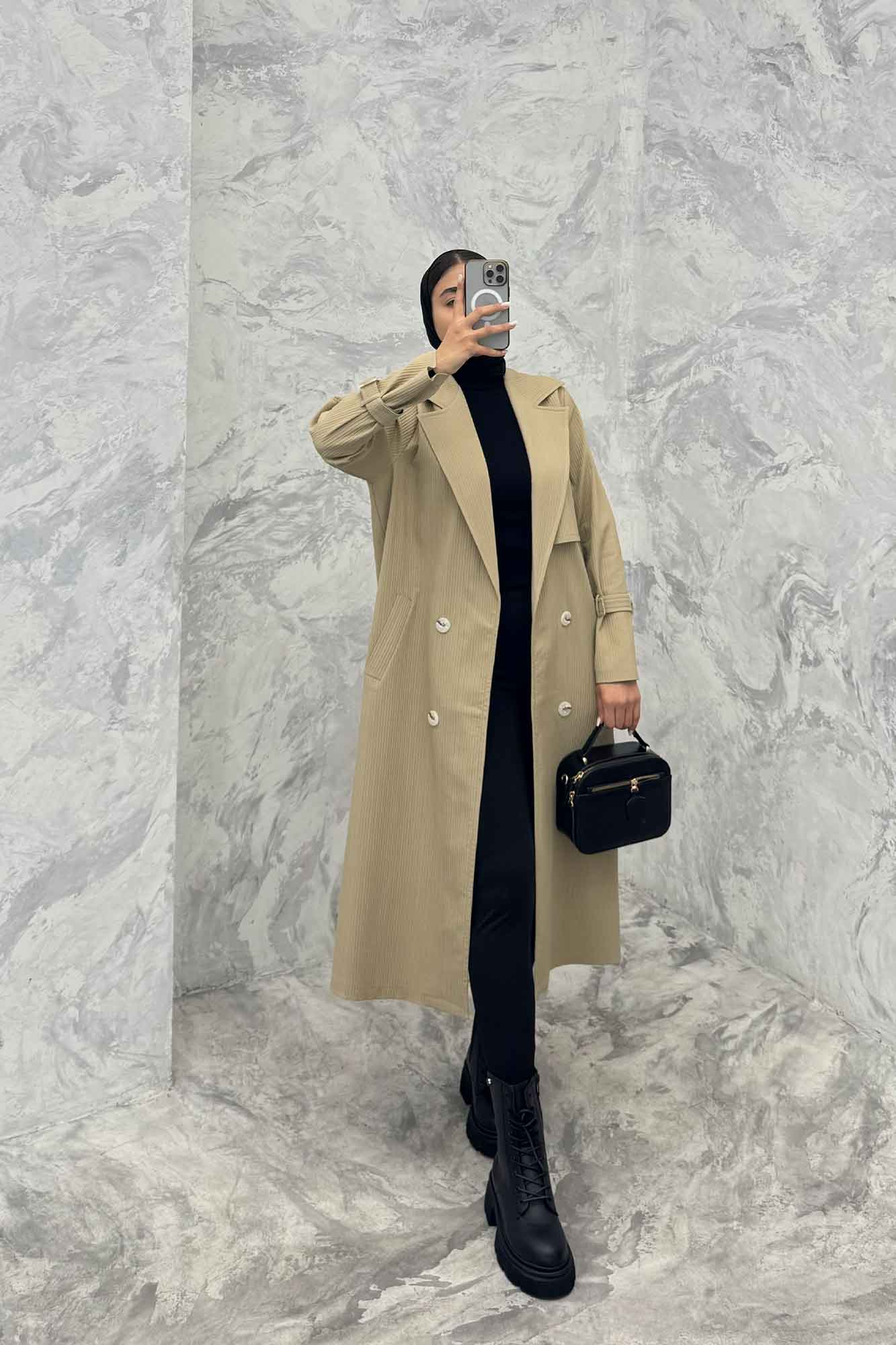 بارانی بلند سانتانا میله ای چهار دکمه