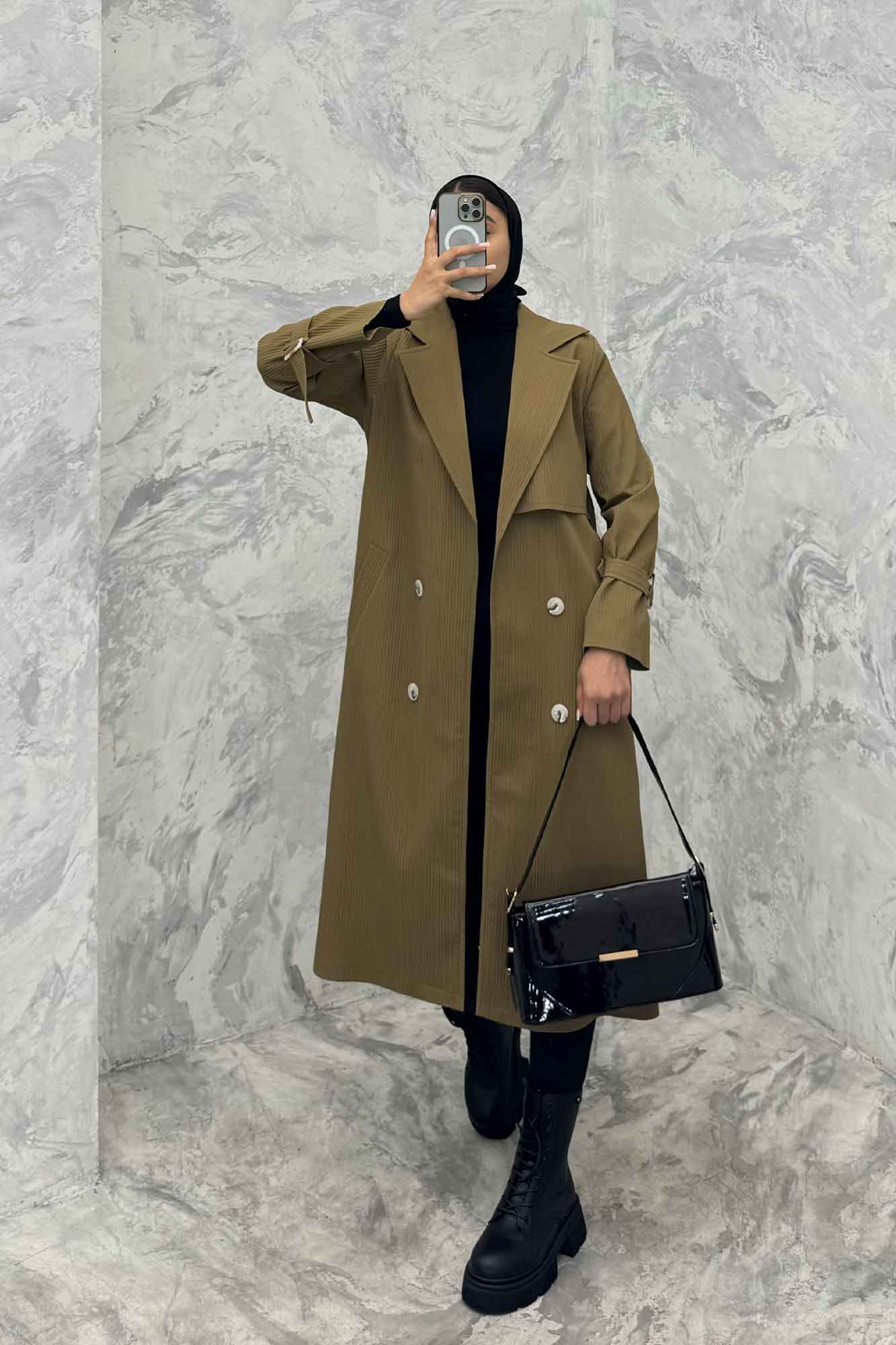 بارانی بلند سانتانا میله ای چهار دکمه