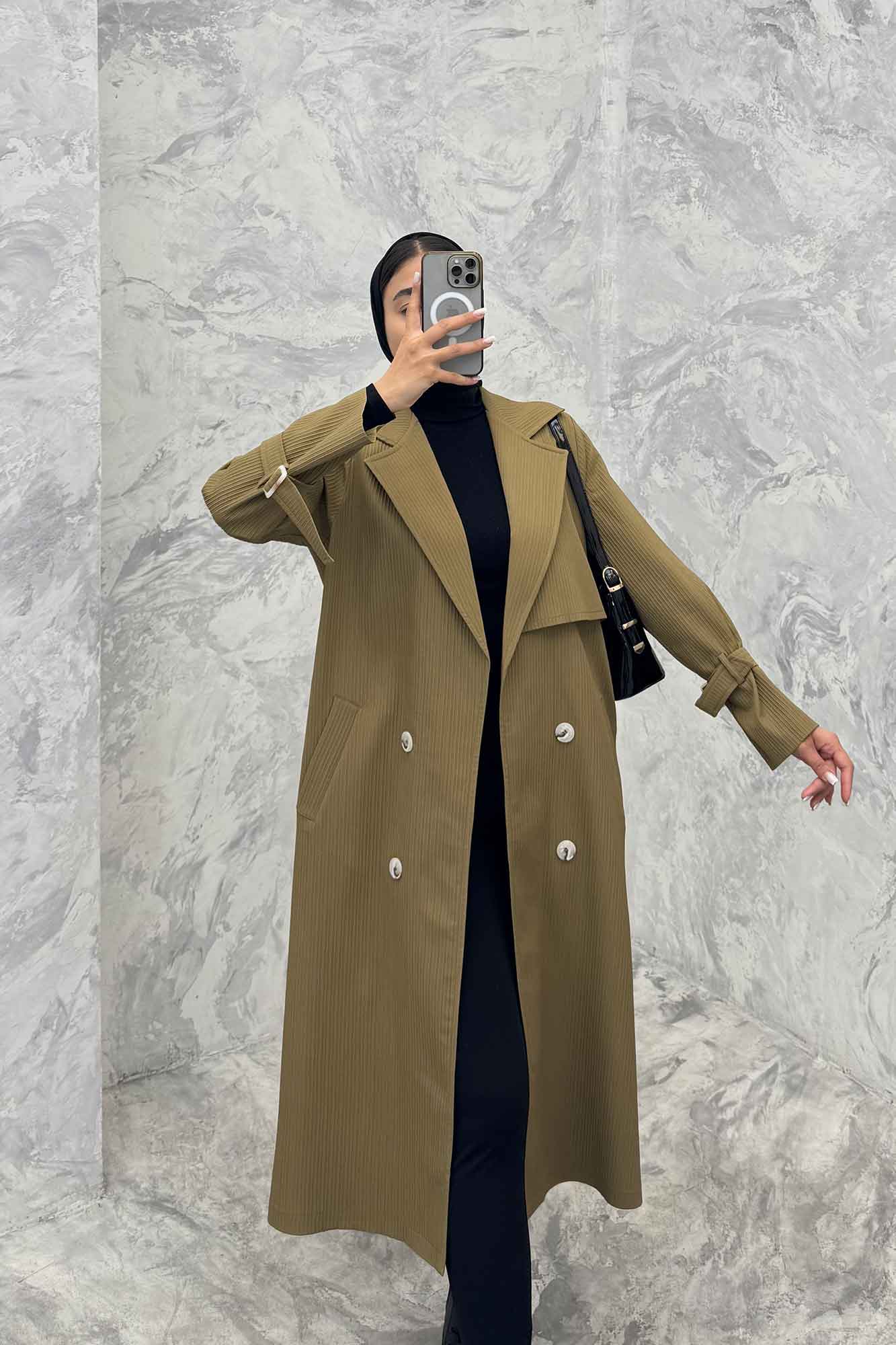 بارانی بلند سانتانا میله ای چهار دکمه