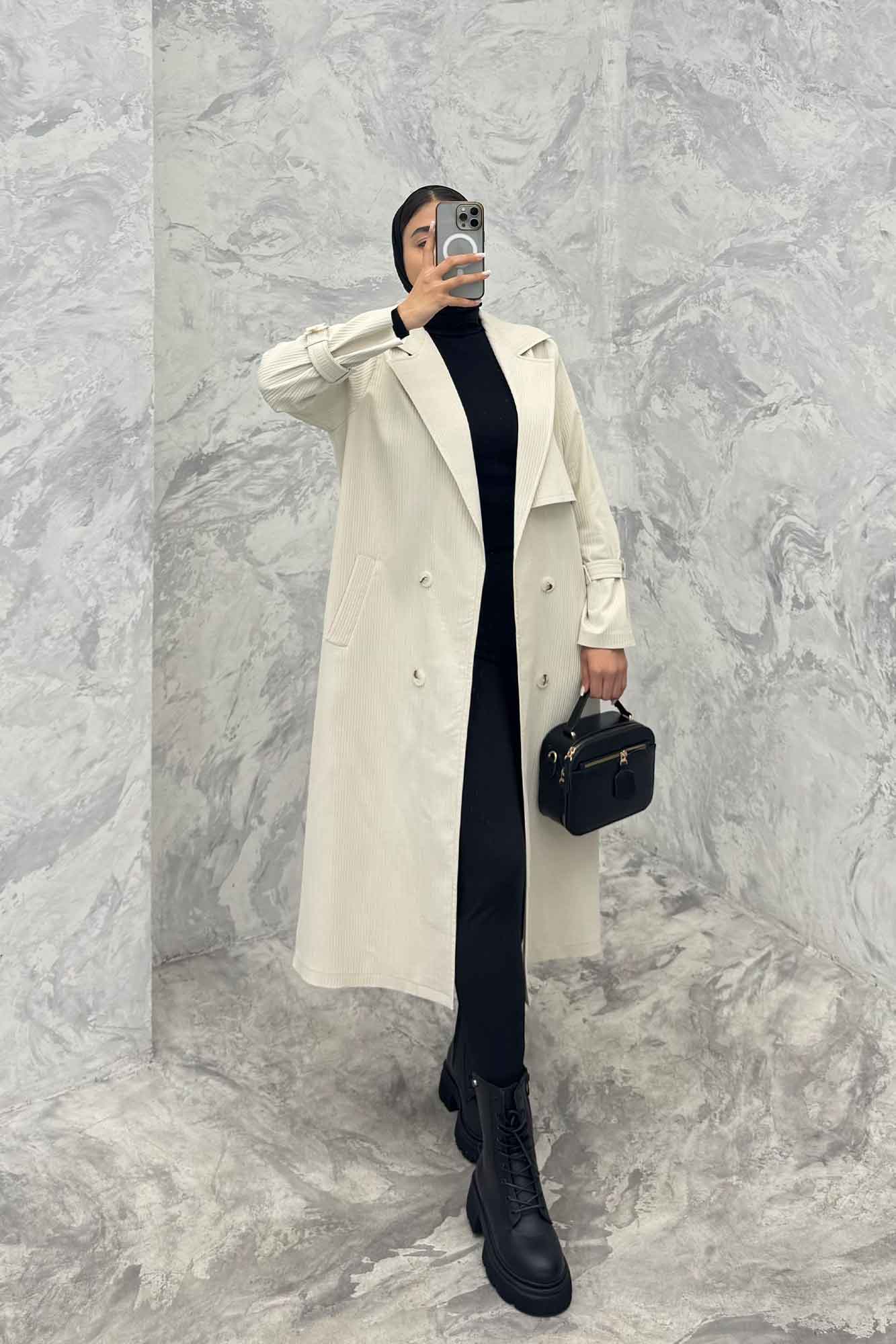 بارانی بلند سانتانا میله ای چهار دکمه