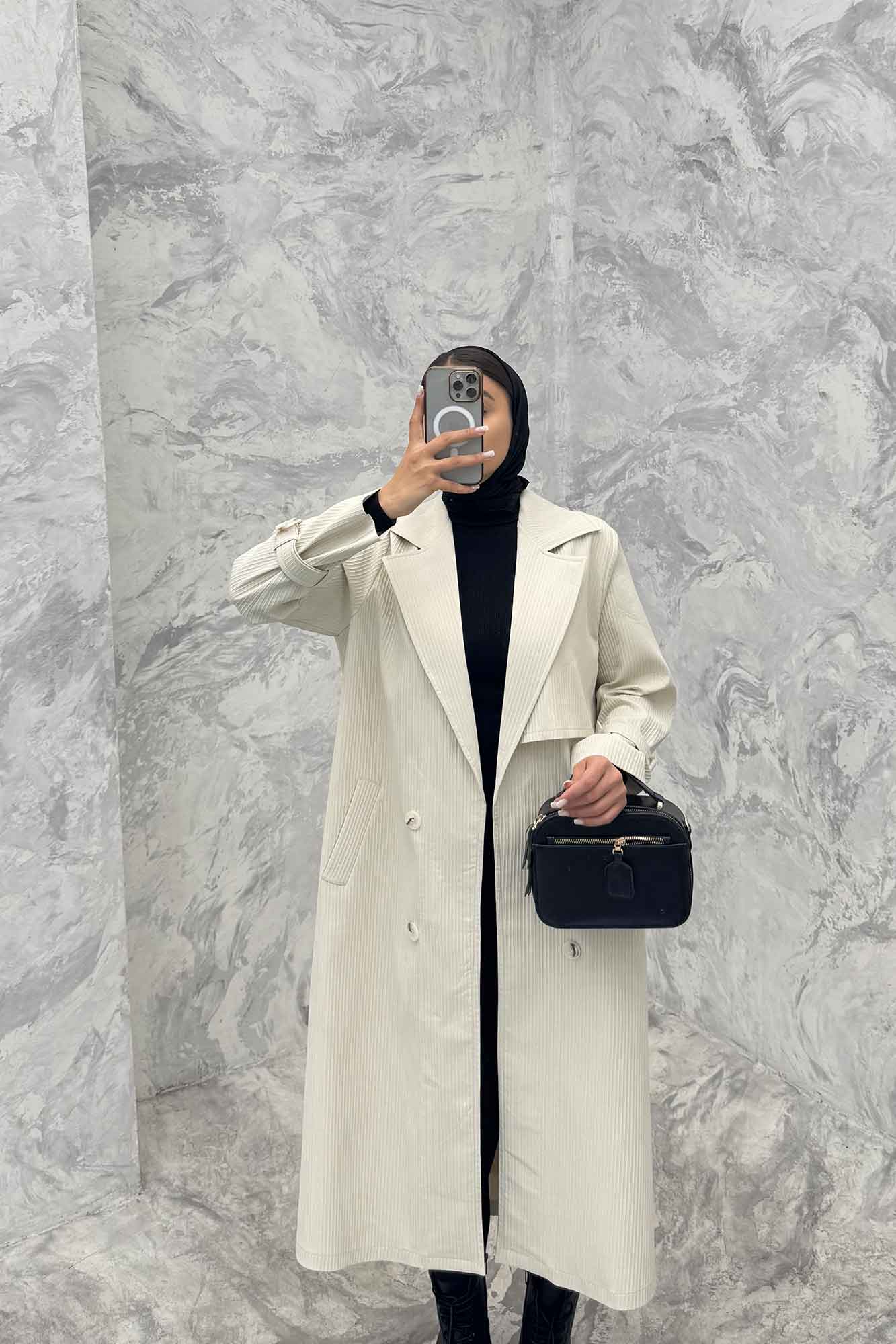 بارانی بلند سانتانا میله ای چهار دکمه