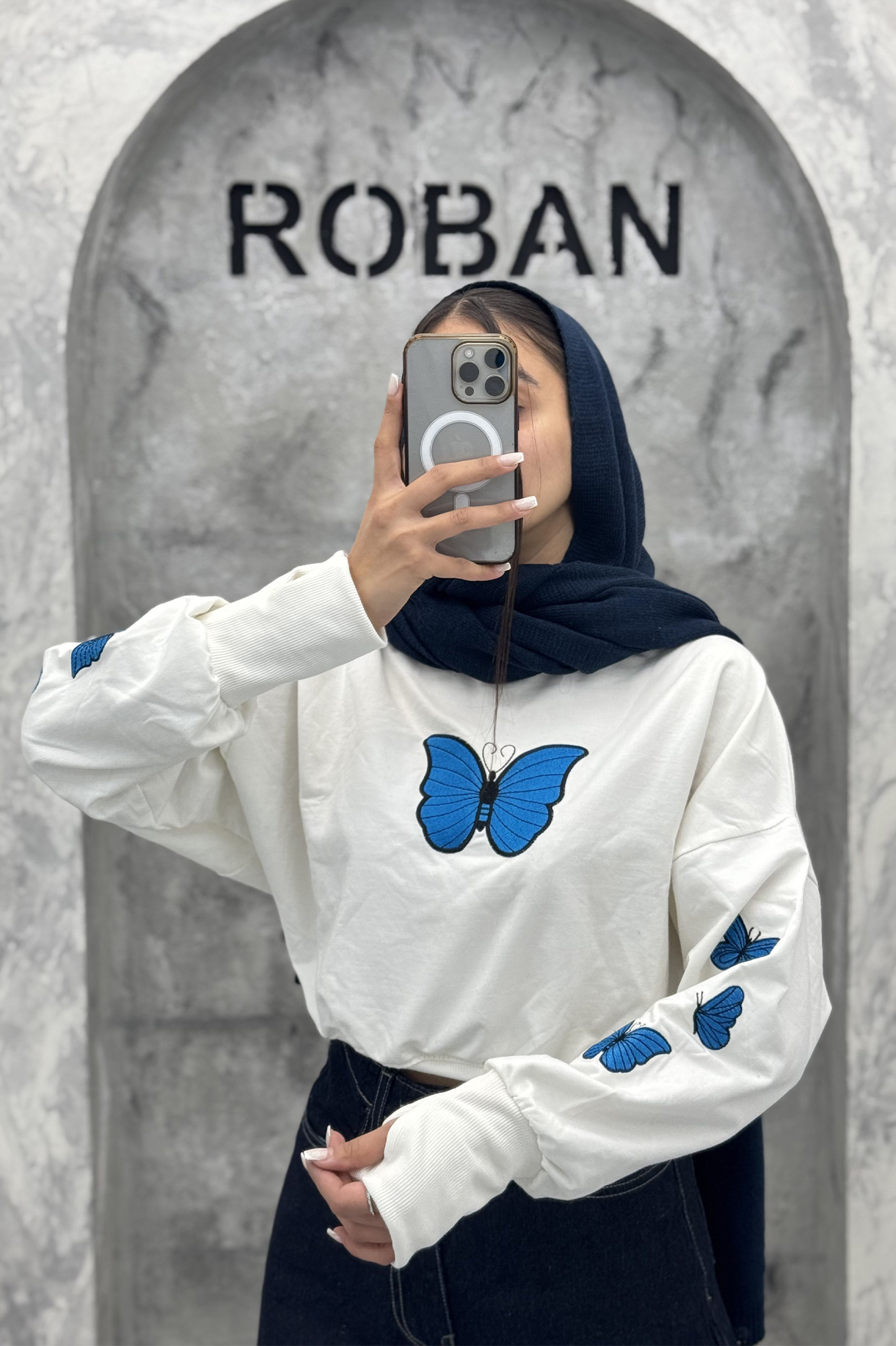 دورس کراپ گلدوزی طرح پروانه