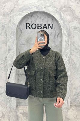 کت یقه گرد بوکله دو جیب پاکتی