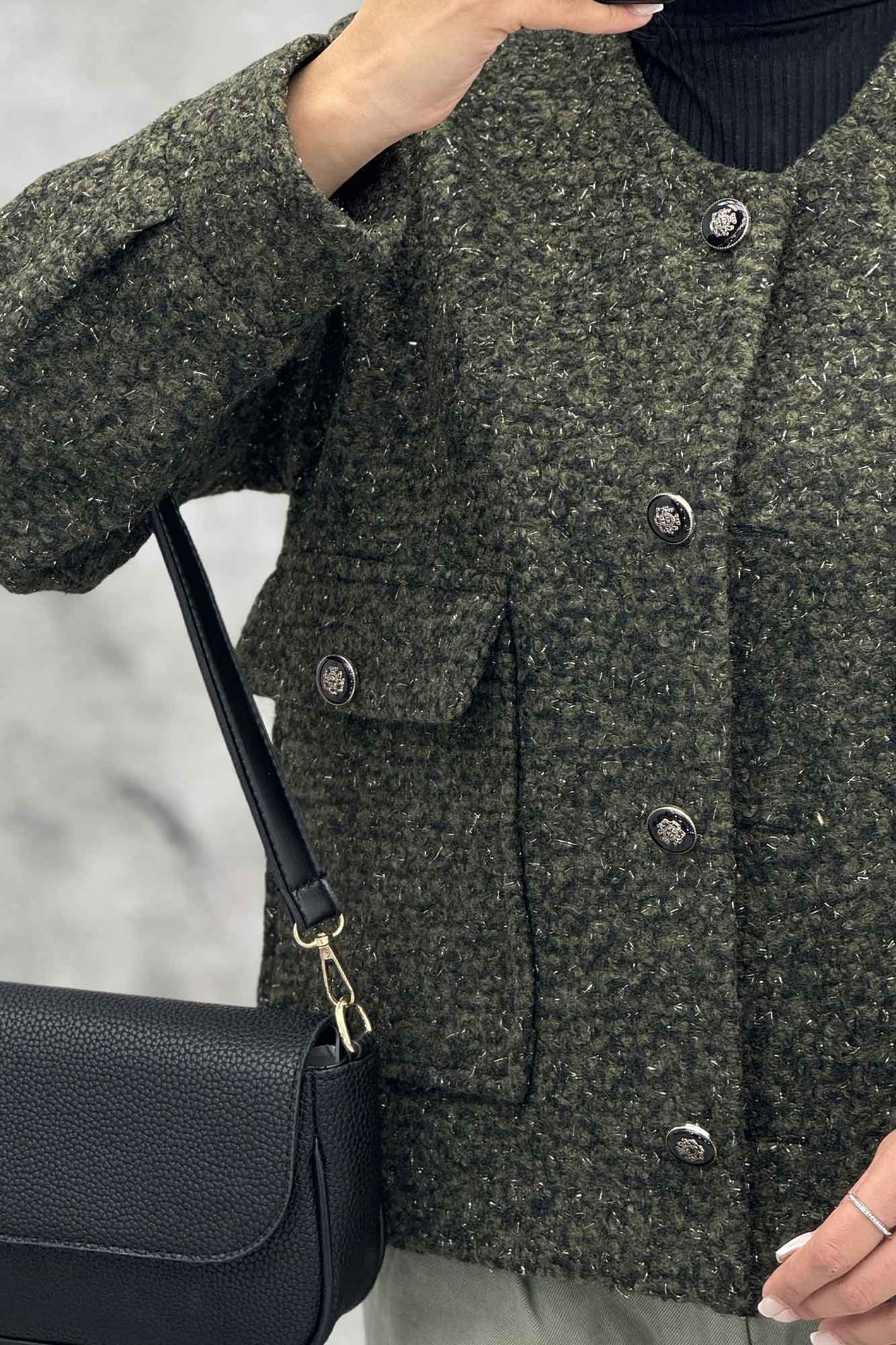 کت یقه گرد بوکله دو جیب پاکتی