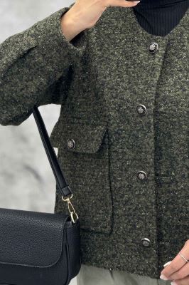 کت یقه گرد بوکله دو جیب پاکتی