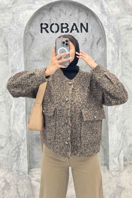 کت یقه گرد بوکله دو جیب پاکتی